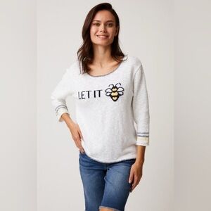 Cotton Country Parkhurst 3/4 Sleeve Let It Bee Pullover Sweater Small Cotton